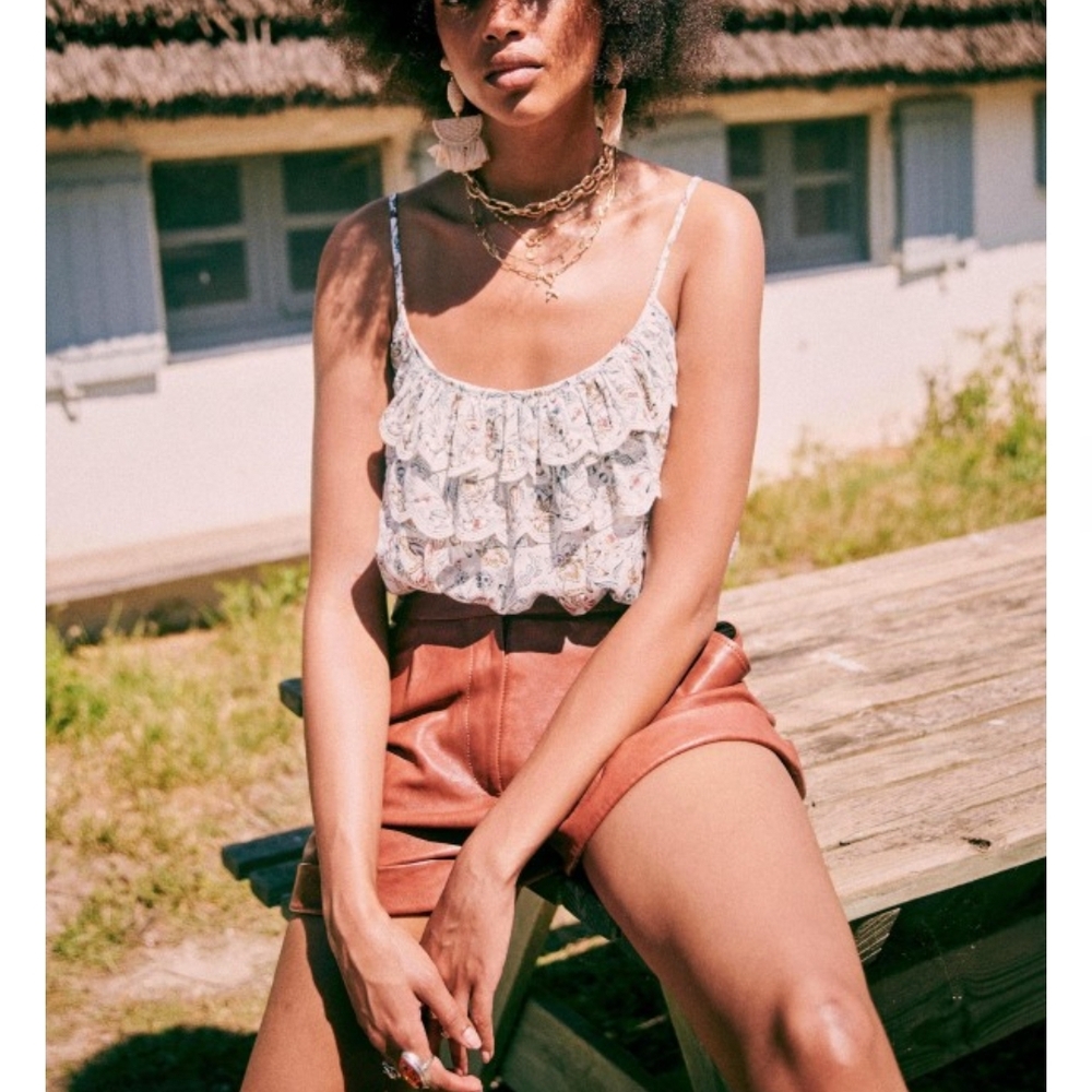 Sezane Floral Ruffle Cami